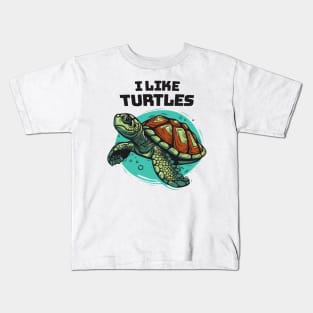 I Like Turtles || Sea Turtle Vector Art Illustration Kids T-Shirt